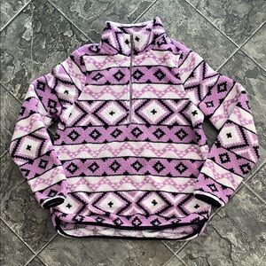 COMO BLU Purple & Black Aztec Sherpa Fleece 1/2 Zip Pullover Cottagecore Cozy